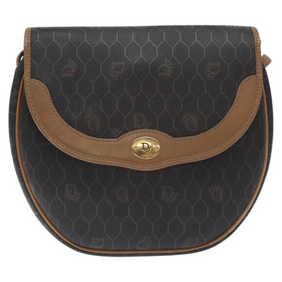 DIOR Honeycomb Canvas Shoulder Bag Pvc Leather Black Gold - Picture 2 of 12